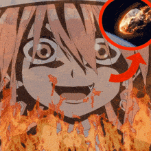 a picture of a girl with flames around her face