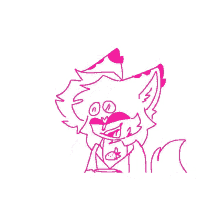 a pink and white drawing of a fox with sunglasses on