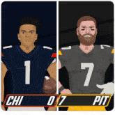 a cartoon drawing of two football players with the number 1 and 7 on their jerseys