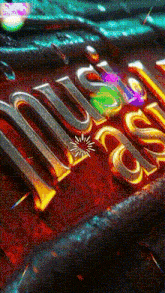a close up of the word music on a colorful background