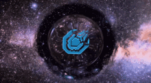 a black hole in space with a blue circle in the center