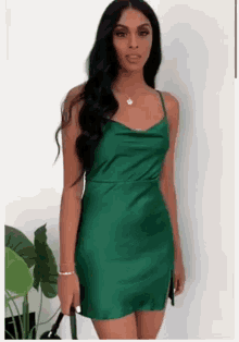 Green Satin Dress GIF - Green Satin Dress GIFs