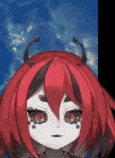 a cartoon character with red hair and horns