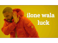 a man wearing a red jacket with the words alone wala luck above him