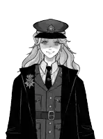 a black and white drawing of a woman wearing a hat