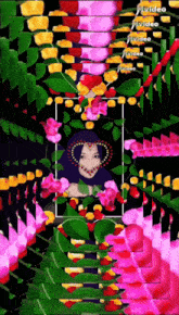 a woman with a heart on her face surrounded by flowers