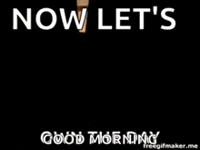 a gif that says now let 's good morning with a statue in the background
