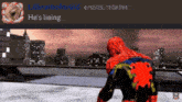 a screenshot of a video game shows a spider man standing on a roof