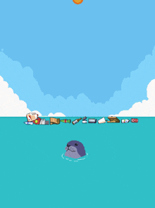 a pixel art illustration of a seal surrounded by trash