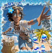 a picture of a boy on a beach with the words goodnight