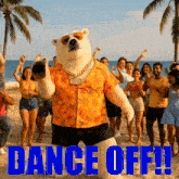 a polar bear wearing a hawaiian shirt and sunglasses is dancing on the beach