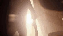 a person holding a child 's hand in front of a window with the sun shining through it