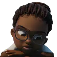 a cartoon girl wearing glasses and braids looks angry