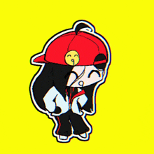 a drawing of a girl wearing a red hat