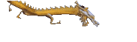 a golden dragon with sharp teeth and a long tail