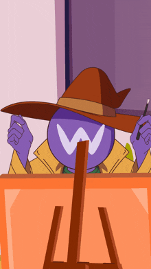 a cartoon character with a w on his face is holding a brush