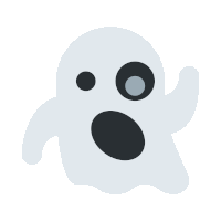 a white ghost with black circles around its eyes