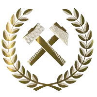 a laurel wreath with two crossed hammers in the center