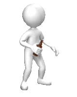 a 3d man is holding a bottle of beer in his right hand