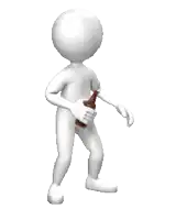 a 3d man is holding a bottle of beer in his right hand