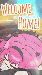 a cartoon drawing of a girl with the words welcome home