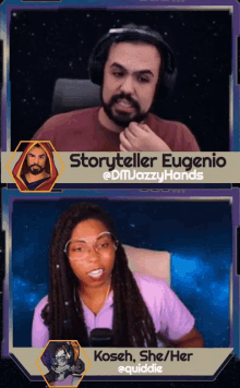 a picture of a man and a woman with the name storyteller eugenio on the top