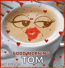 good morning kiss coffee tom hearts