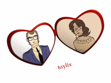 a picture of a man and a woman in a heart shaped frame with taylix written below them
