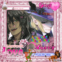 a picture of two anime characters with the words leorock love written on it