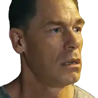 a close up of a man 's face with a serious look on his face