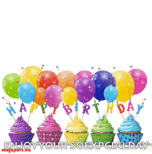 Happy Birthday Balloons GIF - Happy Birthday Balloons Cupcake GIFs