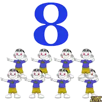 a cartoon of monkeys with red eyes and the number 8