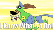 a cartoon dog with the words i know what to do