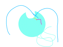 a drawing of a blue circle with a red arrow pointing to it