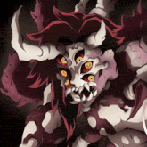 a cartoon drawing of a monster with horns and many eyes