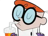 a cartoon character with glasses and a straw in his mouth