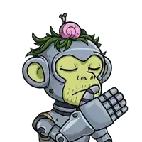 a cartoon monkey with a snail on top of his head
