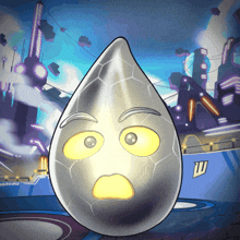 a cartoon drawing of a drop of water with a surprised face