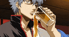 a pixelated drawing of a man drinking a beer