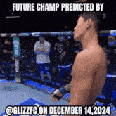 a man in a boxing ring with the words future champ predicted by @glizzfc on december 14 2024
