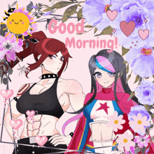 a good morning card with two anime girls