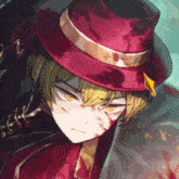 a drawing of a man wearing a red hat with a gold band