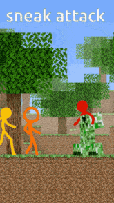 a poster for a game called sneak attack shows a creeper and two stick figures