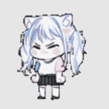 a pixel art of a girl with cat ears and blue hair