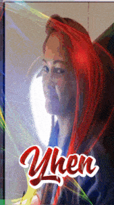 a picture of a woman with red hair and the word " when "