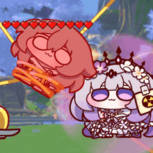 a cartoon drawing of a girl with a crown on her head and flowers on her head
