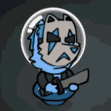 a cartoon of a cat in a helmet holding a gun
