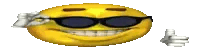 a pixel art smiley face wearing sunglasses and giving a thumbs up .