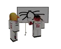 a cartoon character with a jms logo on the back of his shirt