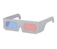 a pair of 3d glasses with red and blue lenses on a white background